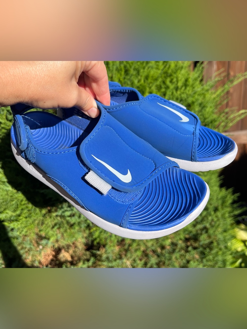 Nike Sunray Adjust Neoprene Sandals Hook Loop Size 2Y Youth Blue Grey